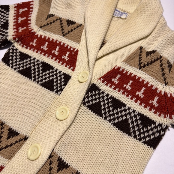 Vintage Cardigan Sweater Mens Small Western Chunky Knit Lebowski Geometric - Picture 3 of 9